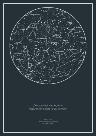 карта звездного неба на лаконичном сером фоне подойдёт к любому интерьеру.